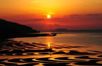 熊本県宇土市 日本の夕陽百選に選ばれている御輿来海岸の美しい夕景